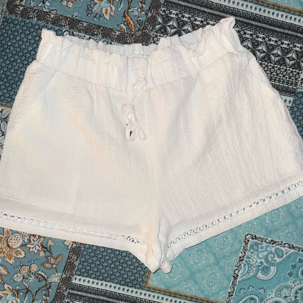 SHEIN White High Waist Paperbag Drawstring Shorts